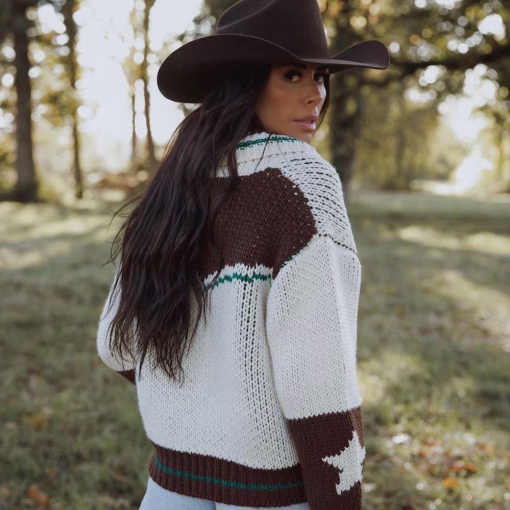 New Knitted Horse Print Cardigan Sweater Western Rodeo Cowichan Quilted Coat
